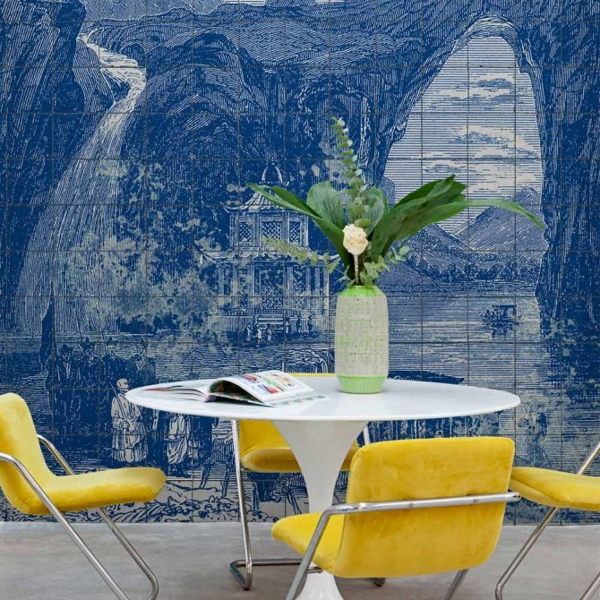 Mural Illustration Tiles Indigo Mural Illustration Tiles Indigo